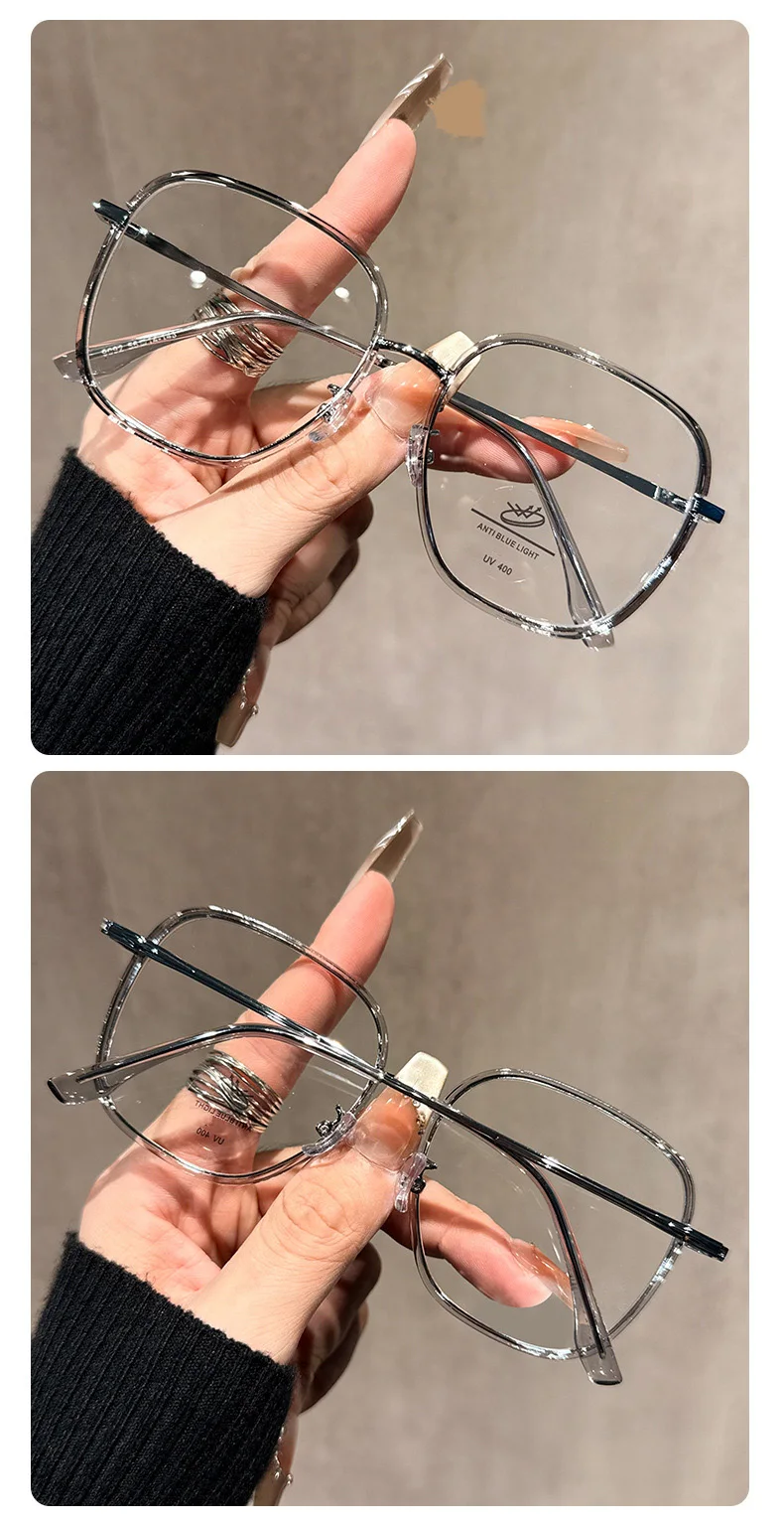 Anti-Blaulicht-Brille für Frauen ohne Make-up, großer Rahmen, polygonaler Myopie-Brillenrahmen MH9092 – Detail 12