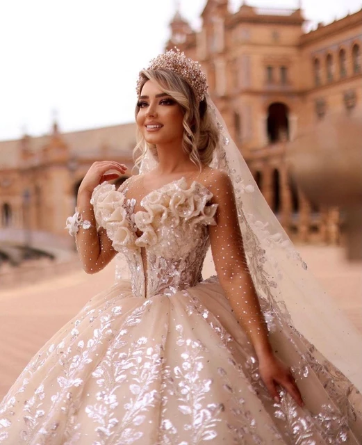 Vestido de noiva de renda e tule, vestido de noiva princesa, feito sob  medida, 2023 - AliExpress