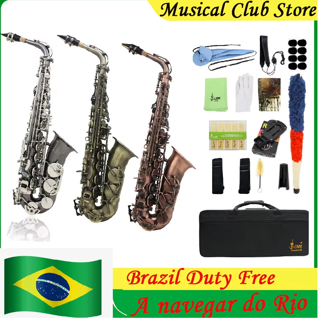 SLADE Retro Eb Alto Saxophone Abalone Shell Button Nickel Plated Carved Surface E Flat Instrument Sax With Accessories