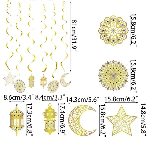 

6pcs/set Ramadan Karim Islamic Muslim Party Supplies Eid Al-fitr Home Decoration Spiral Garland Hanging Ornament Eid Mubarak