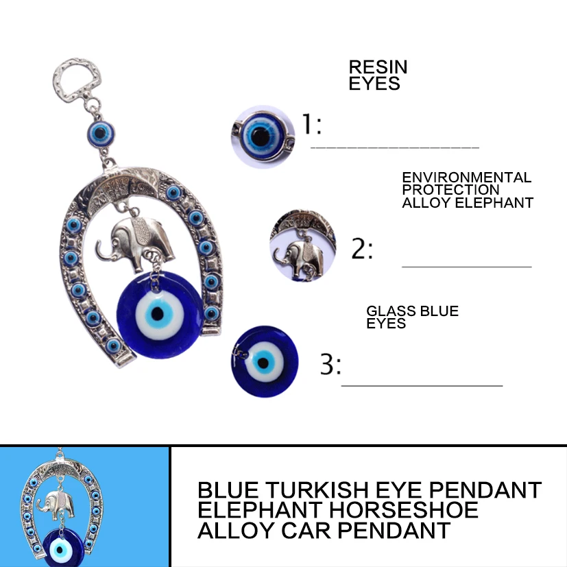 Turkish Blue Glass Eye Amulet Horseshoe With Elephant Ribbon Ethnic Wall Hanging Lucky Pendants Wind Chimes Home Car Decoration wind chimes wall art decor wall hanging pendant crystal wall hanging glass pendant ornament charm decoration