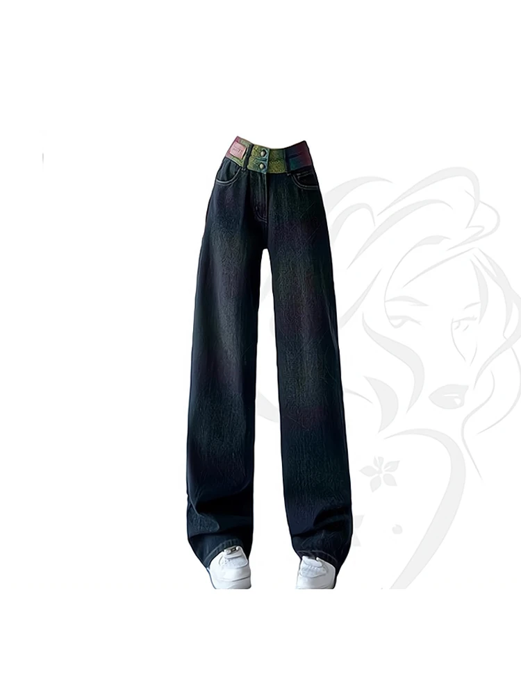 

Women's Vintage Black Gothic Jeans Baggy High Waist Denim Trouser Harajuku 90s Retro Korean Y2k Wide Pants 2000s Grunge Clothes