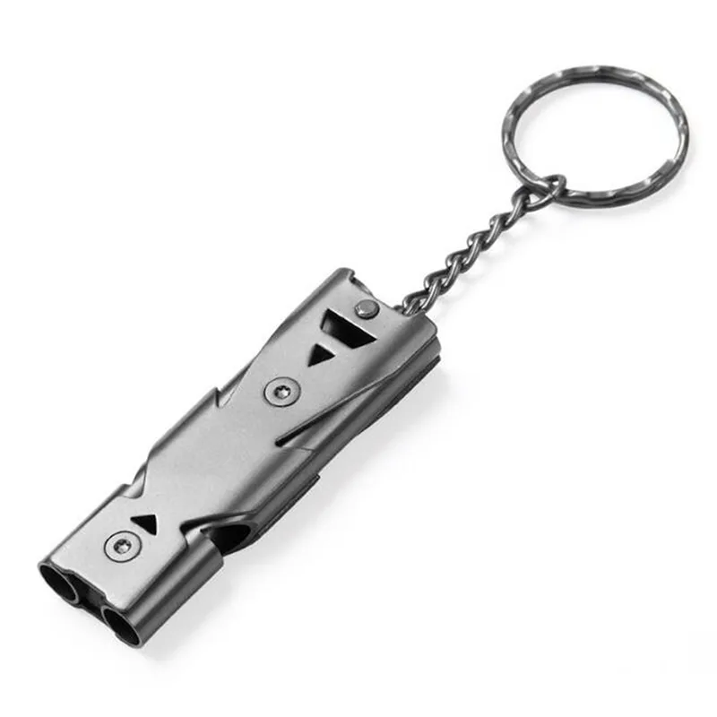 Outdoors High Decibel Portable Keychain Whistle Stainless Steel Double Pipe Emergency Survival Whistle Multifunction Tools whistle keychain mini whistle survival whistle metal whistle soccer whistle sport whistle sports whistle horror scream whistle