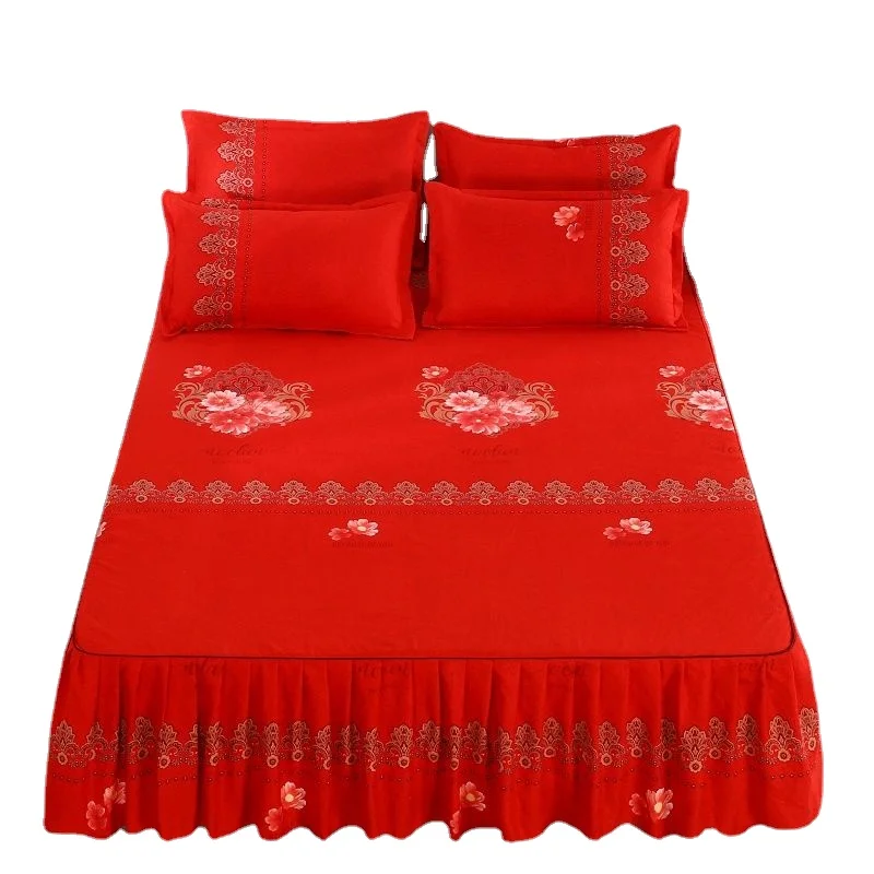 

3Pcs Bed Sheet Lace Skirt Elastic Fitted Double Bedspread With Pillowcases Mattress Cover Bedding Set Elastic King Size Bedsheet