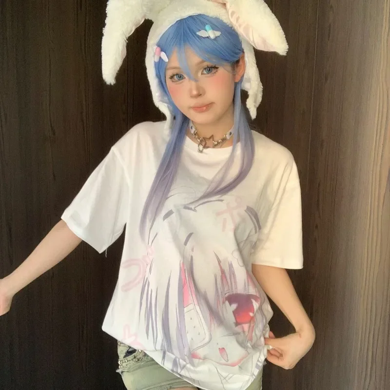 Kimutomo T Shirts Women Harajuku Cartoon Printed Loose Short Sleeve Gothic Summer Fashion Tops Y2k Sweet Female Tshirt Casual 3