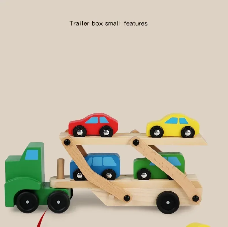 Building Blocks Wooden Double Layer Car Model Fall-resistant Color Cognitive Parent-child Interaction Toys Children Transporter