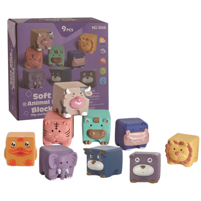 Silicone Build Block Baby Teether Toys For Babies From 3D Cartoon Animal Number Early Education Puzzle Bath Toy Boys Girls Gift 1