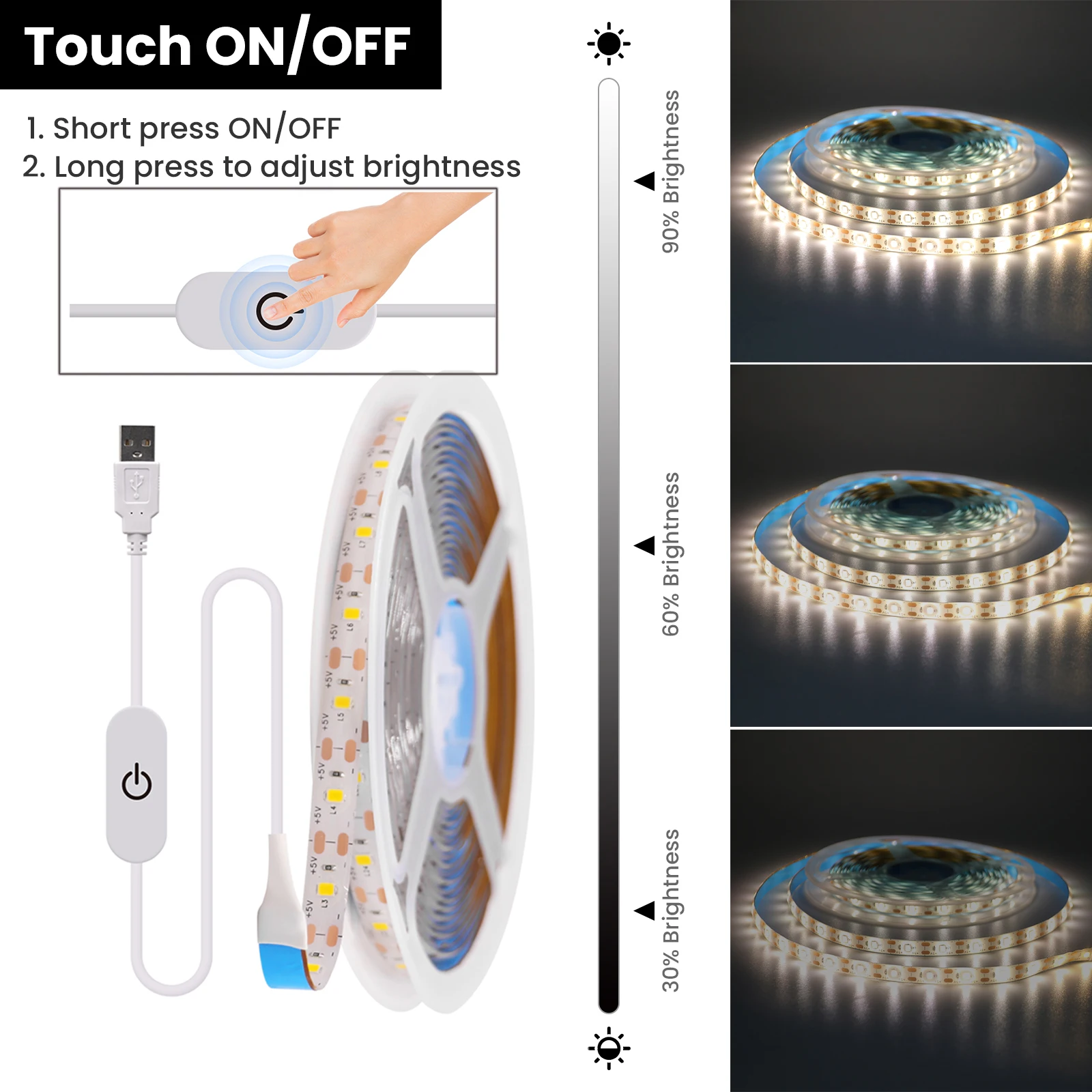 5V USB Led Strip Light 1M 2M 3M 4M 5M White/Warm White IP21 IP65 Home Decoration Flexible Ribbon Tape Backlight