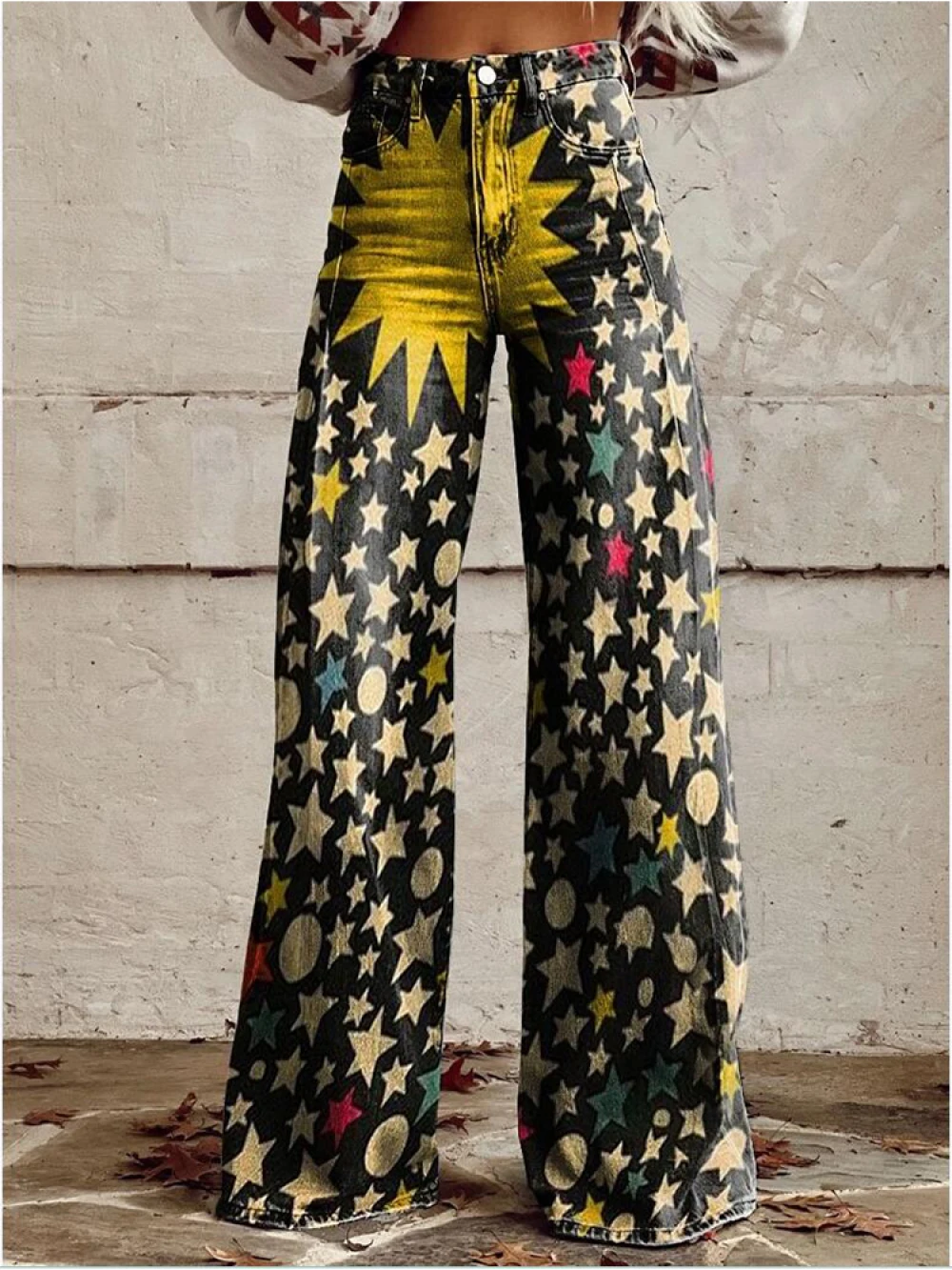 

Fashion Little Star Women's Jeans High Waisted Wide Leg Pants Loose Women's Thin Imitation Jeans Wide Leg