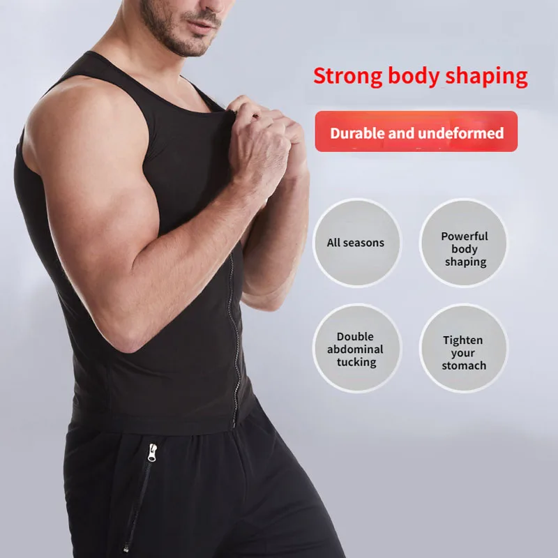 Sauna Top Vest Zipper Body Shaper Men Flat Belly Sweat Fat Burning Weight Loss Tummy Control Slimming Waist Training Male 2024