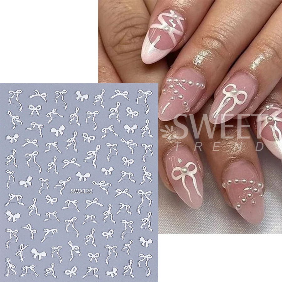 4pcs Streamer Bow Nail Art Stickers Black White Red Pink Irregular Bow Design Nail Decals DIY Elegant Slider Manicure Decoration