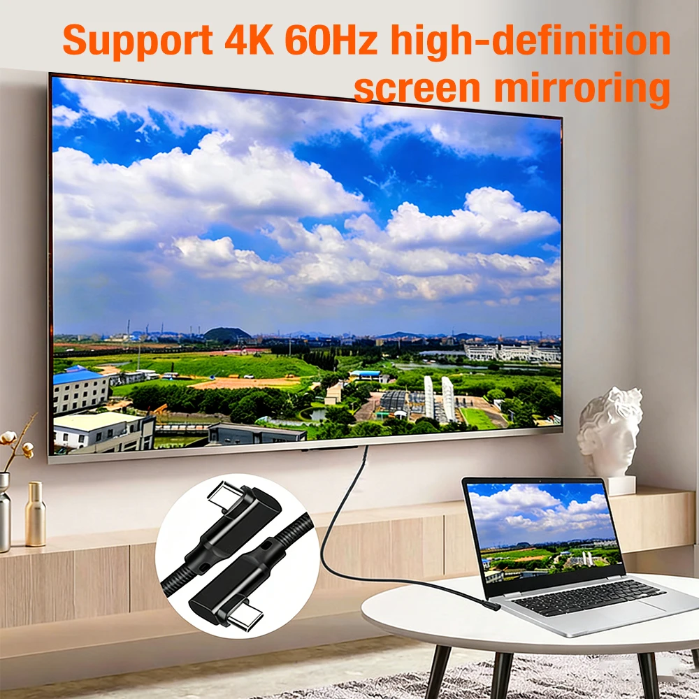 2m 3m 5m USB 3.2 Gen2 20Gbps VR 더블 엘보우 데이터 케이블 USB C 4K 비디오 타입 C 5A 240W 고속 충전 케이블 (맥북 프로, 삼성용)