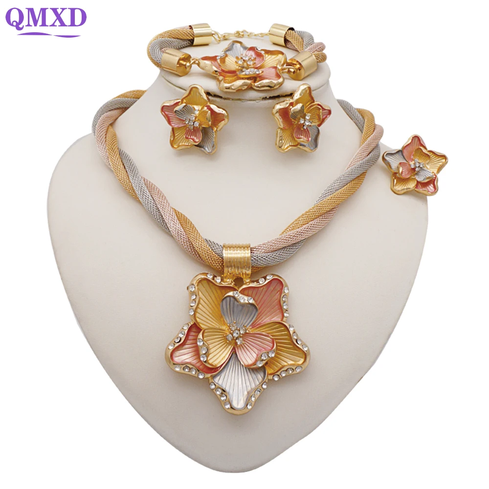 African Jewelry Sets Colorful Rope Crystal Pendant Dubai Jewelry Sets