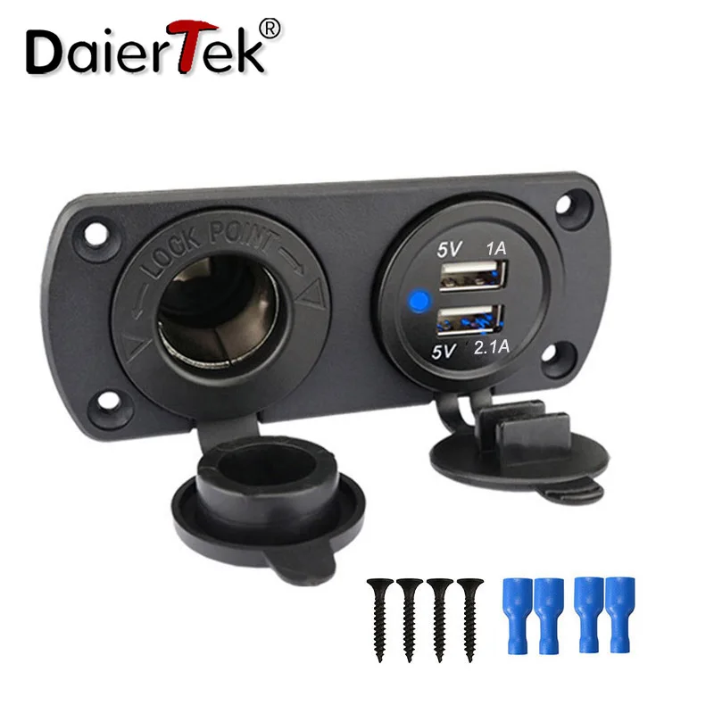 Cigarette Lighter Socket DaierTek 12V Dual USB Car Cigarette Lighter Socket Splitter 12V Charger Power Adapter Outlet Accessories