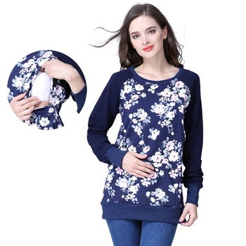 Maternity Clothes Tops for Pregnant Women Pregnancy Pullover Long Sleeve Floral Breastfeeding Hoodies Nursing Sweatshirt Autumn