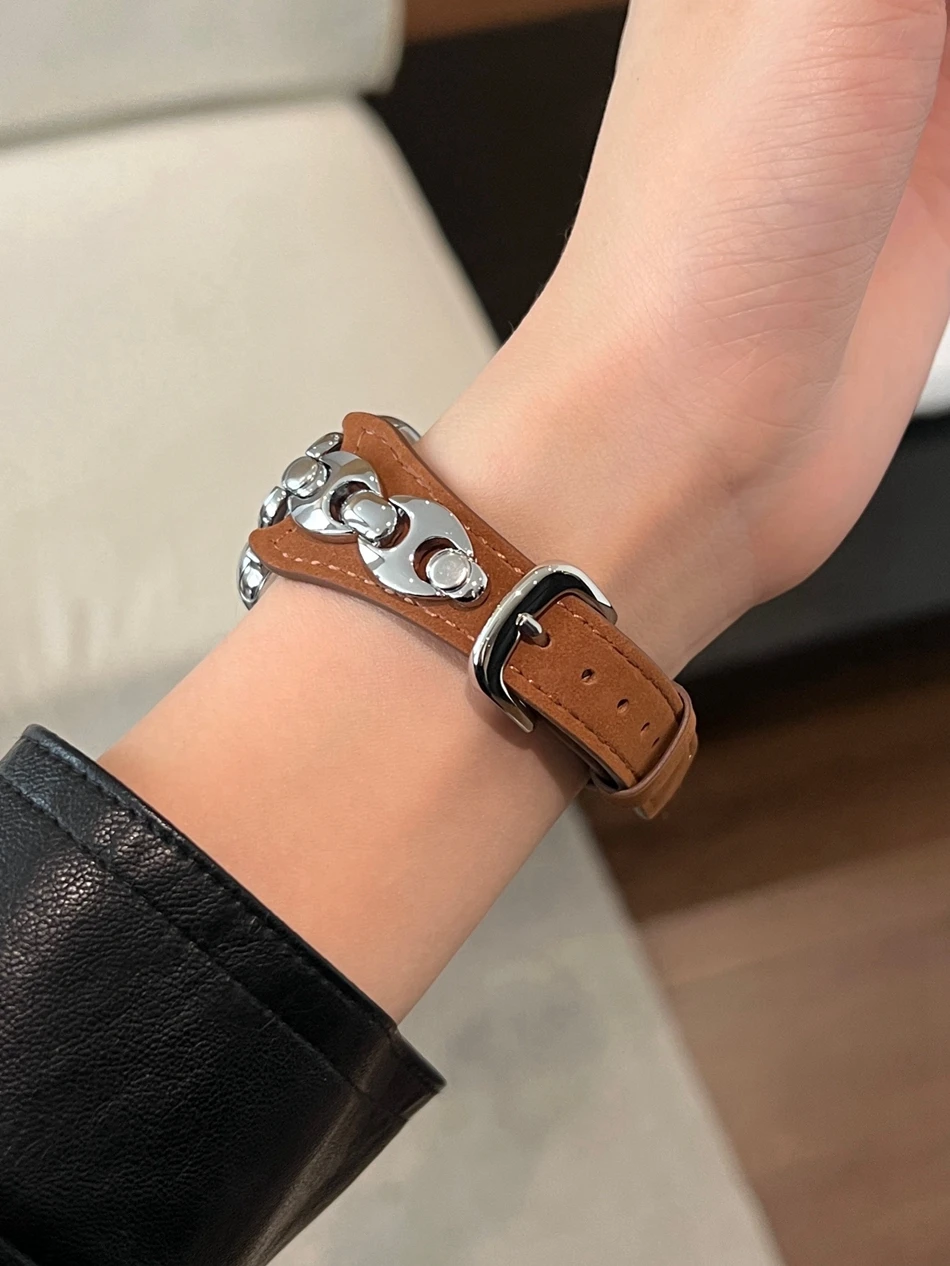 Armband für Apple Watch Band S11/10/9/8/7/SE/6/5/Ultra 3 2 IWatch 49/46/45/44/42/41/40/38 mm Luxus D Metall Leder Damen Armband – Detail 5