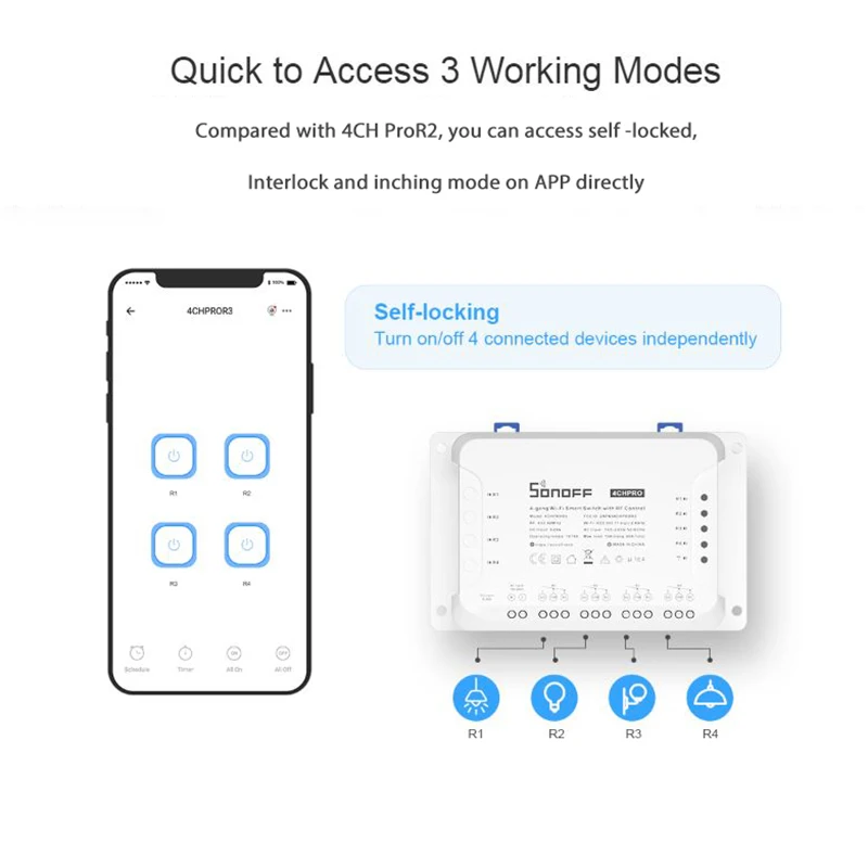 1-5PCS SONOFF 4CH R3/ 4CH PRO R3 4 Gang WiFi Smart Switch Module eWeLink APP Interlock Inching Control Via Alexa Google Home 4