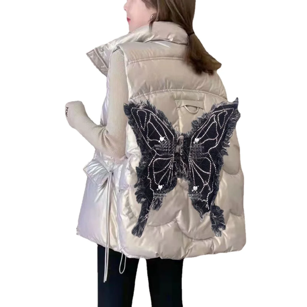 

Женский жилет, новинка осень-зима 2023, пуховое хлопковое пальто, короткая майка, модная майка с круглым вырезом и бабочкой