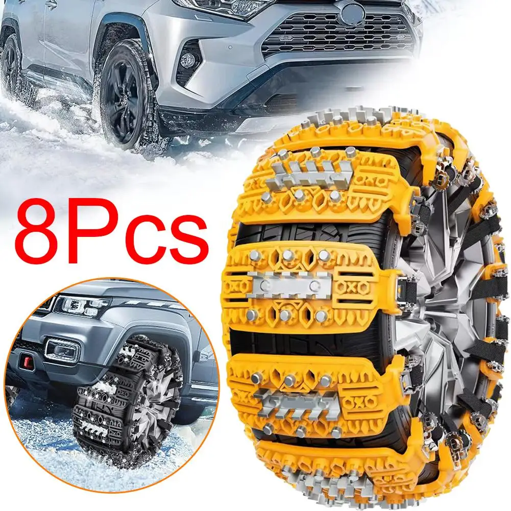 8PCS/Set Winter Car Snow Tire Anti-Skid Wheel Chains Belt Strap Adjustable Vehicle Auto Anti Slip Tyre Chains For Mud Snow
