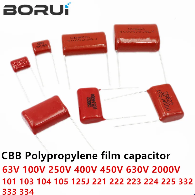 10PCS 63V 100V 250V 400V 450V 630V 2000V CBB Polypropylene film capacitor 101 103 104 105 125J 221 222 223 224 225 332 333 334 |