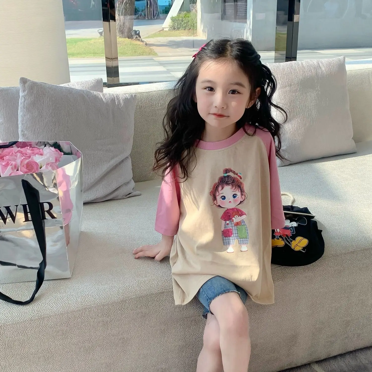 

2023 Summer New Loose Princess Style Half Sleeve Shirt Bottoming Shirt Girls' Printed T-shirt