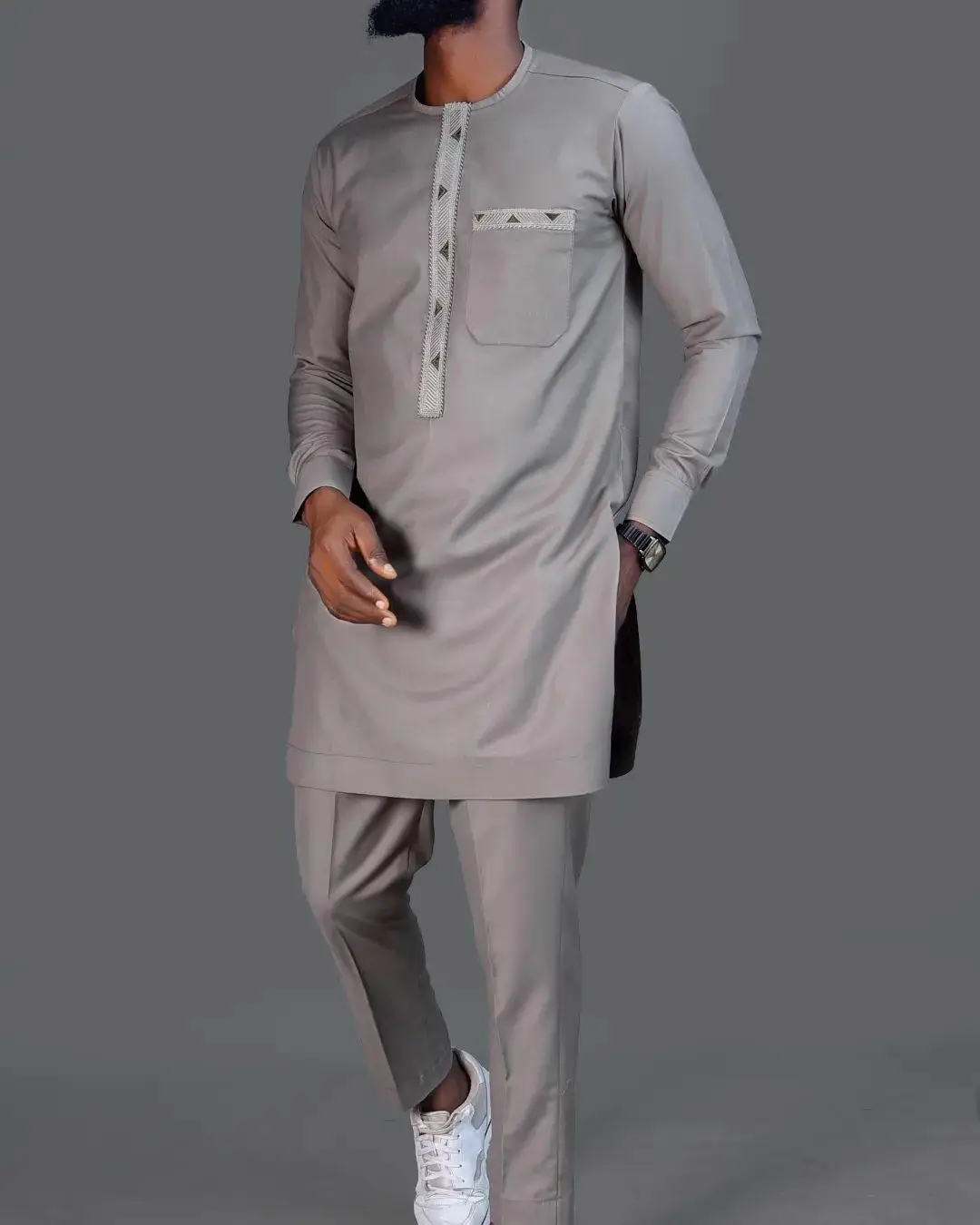 Kaftan Men's Suit African Traditional Clothes With Pocket Top Shirt Trousers Ethnic Casual Style 2-piece Sets Gentleman Cothing