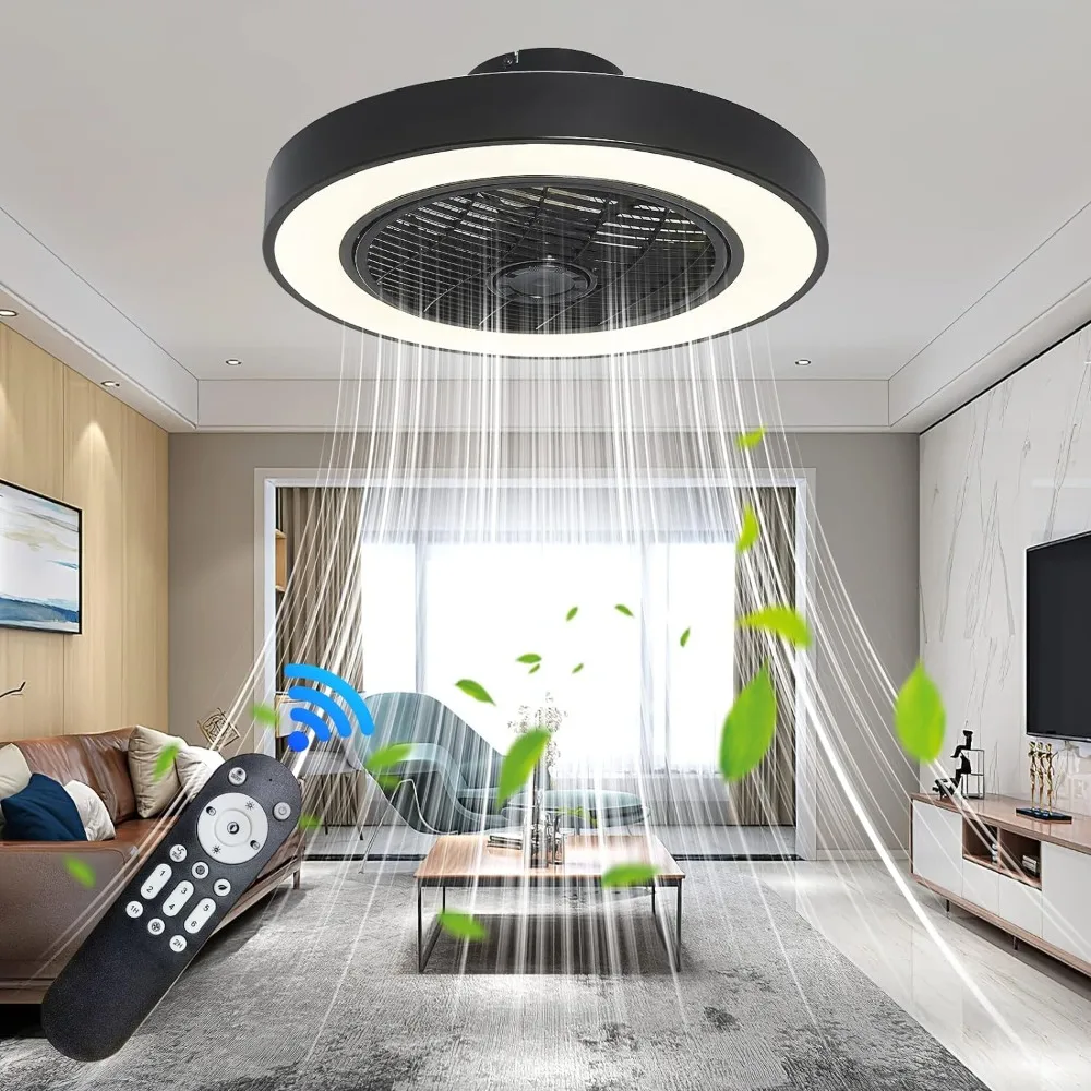 

Bladeless Ceiling Fans with Lights, 20 Inch Enclosed Dimmable Ceiling Fans and Remote Dining Room and Bedroom Fan Lights