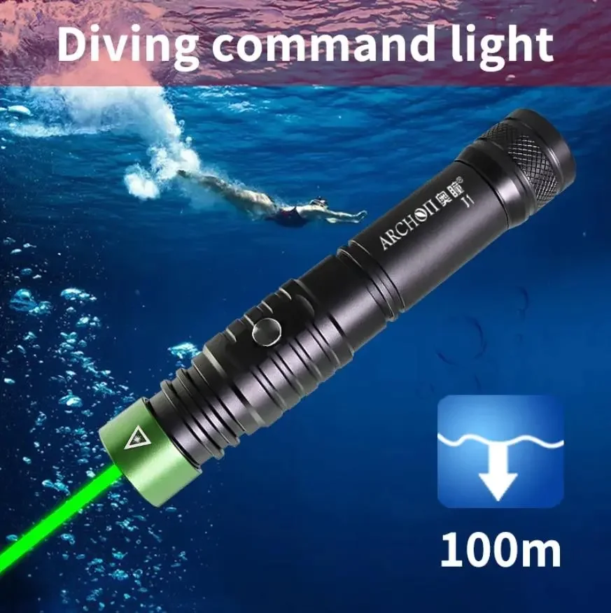 

ARCHON J1 coaching diving light Dive command green beam torch Underwater 100m Powerful tactical green beam instructor flashlight