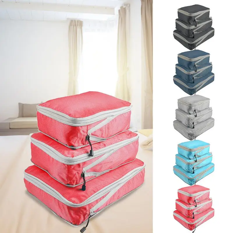 

3Pcs Multi-functional Packing Cubes Lightweight Travel Organizer Waterproof Luggage Storage Bag For Clothes Shoes Towels