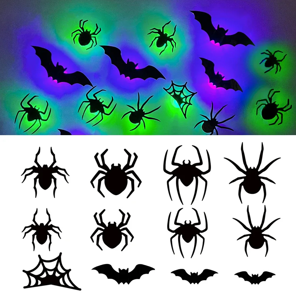 Creative Halloween Party Decorations 3D Bat Spider Decor Light Halloween Wall Window Atmosphere Scene Setter Bat Spider Scary