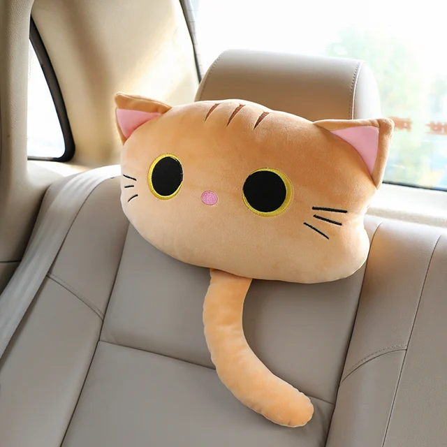 Cartoon Car Headrest Pillow Cute Car Luna Cat Head Plush Neck Pillow Car  Seat Headrest Cushion Kawaii Girl Car Accessories - AliExpress