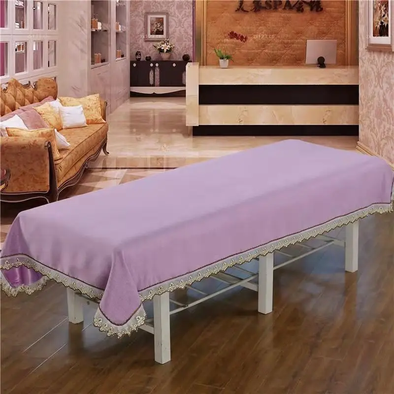 Beauty Salon Thickened Bed Sheets with Hole Physiotherapy Massage Spa Solid Color Lace Cotton Linen Bed Cover Bedspread 2