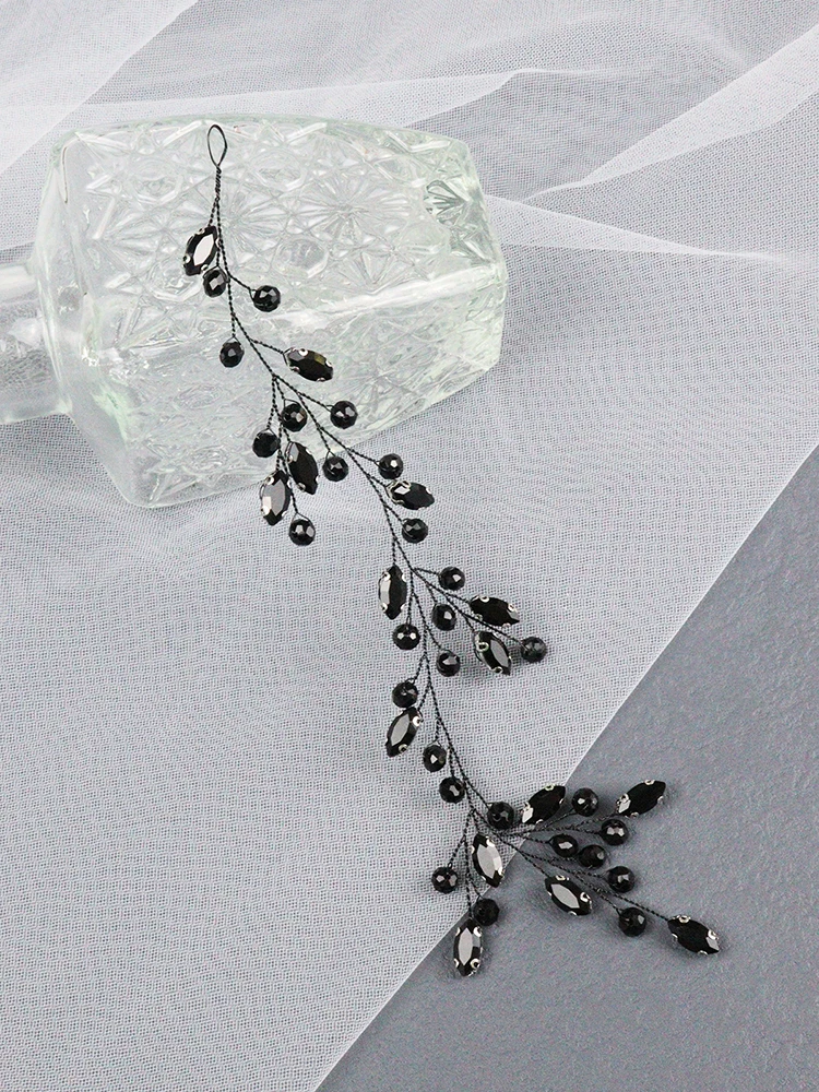 Black Rhinestone Headband Wedding Hair Accessories for Bridal Guest Headdress Girlfriend Hair Vines for Party Head Jewelry