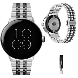 Stainless Steel Butterfly Buckle Bracelet - Premium Metal Strap Accessory for Google Pixel watch 2 (Silver Black)