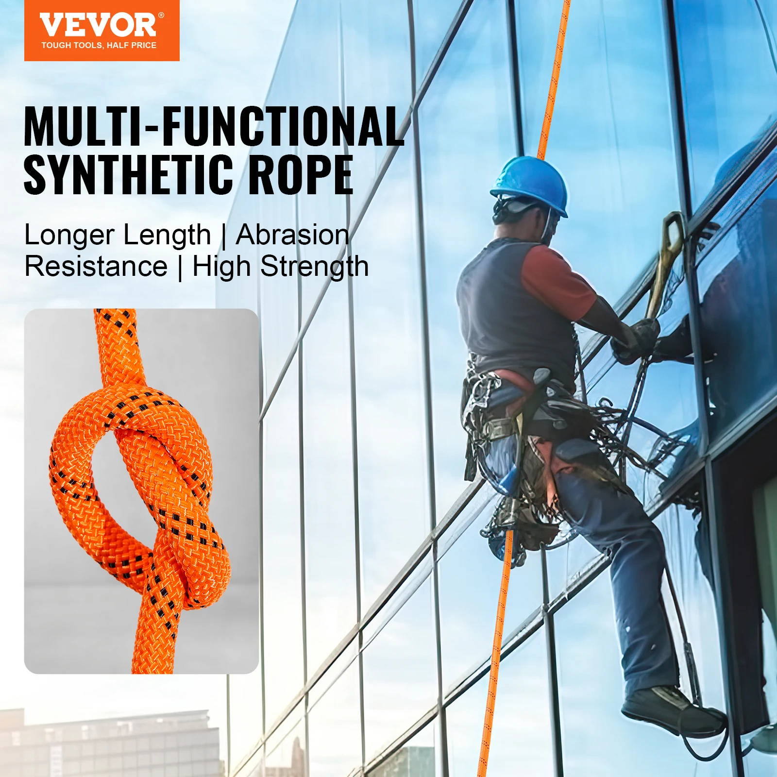 Polyester rope camping rope VEVOR 220ft Dual-Weave Polyester Rope 48-Strand Outdoor Accessories Emergency Cord for Camping Swinging Rappelling Rescue