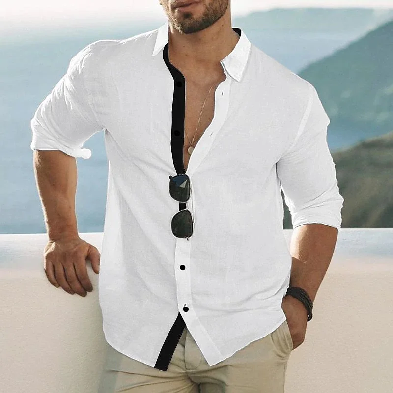 남성용 단추 라펠 가디건, 단색 셔츠, 긴팔 슬림 셔츠, 블루 셔츠, 하이 엔드 캐주얼 드레스, 7 가지 색상, 2023