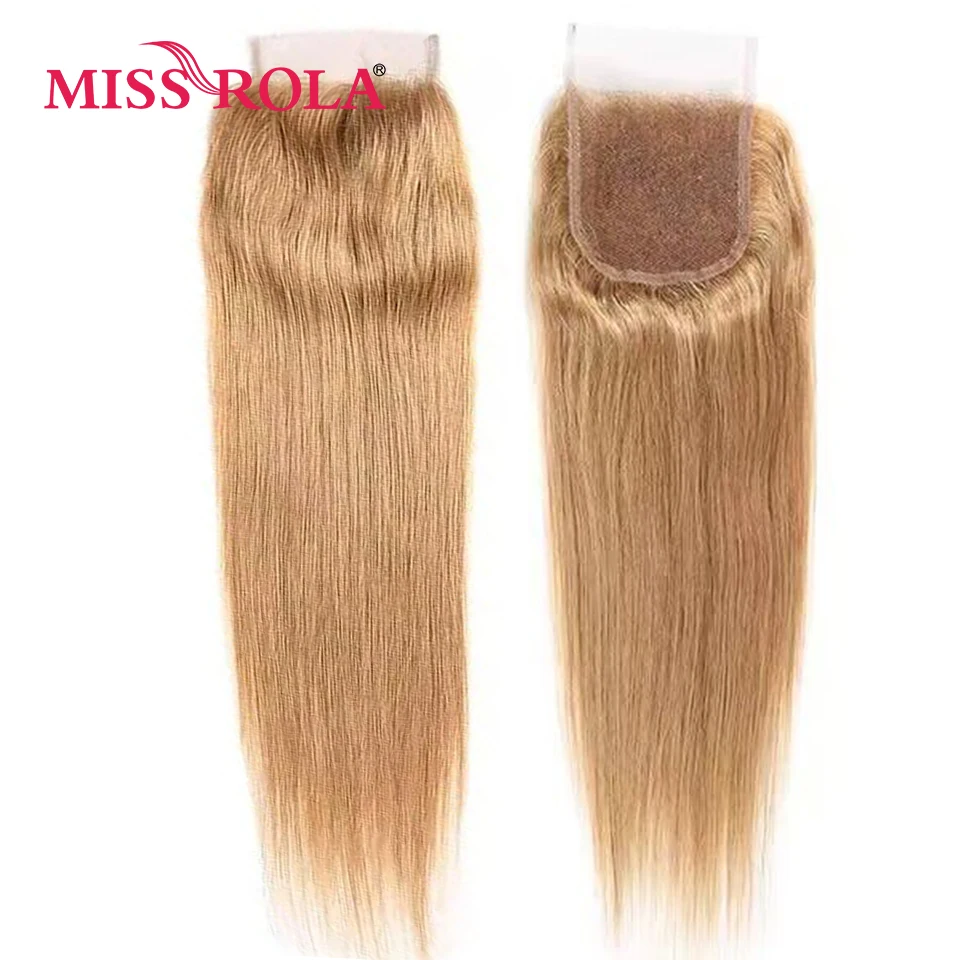 Miss Rola Hair Brazilian Straight Hair Lace Closure 100% Human 4x4 Lace Closures Remy Blonde 99J Highlight Brown Red