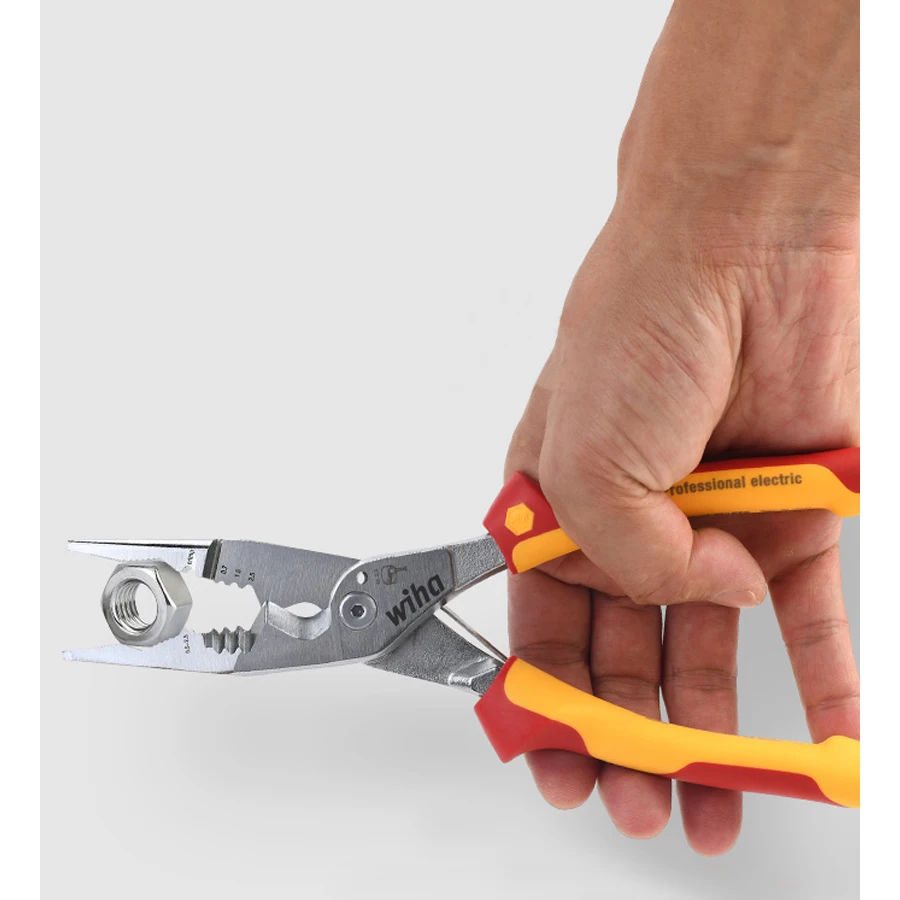 Wiha 다기능 절연 플라이어, 8 인 1, 1000V VDE 와이어 스트리퍼, 샤프 마우스 와이어 압착 어셈블리 플라이어, NO.45489