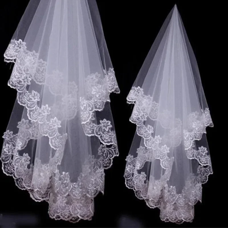 

Fast Shipping White/Ivory Lace Applique Edge One Layer 1.5 M Long Wedding Veil/Bridal Veil/Bridal Accessories Cheap