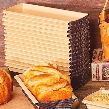 25pcs Disposable Kraft Paper Bread Tray Rectangle Baking Loaf Pan Bread Packing Box Wedding Party Cake Decorations Baking Tool