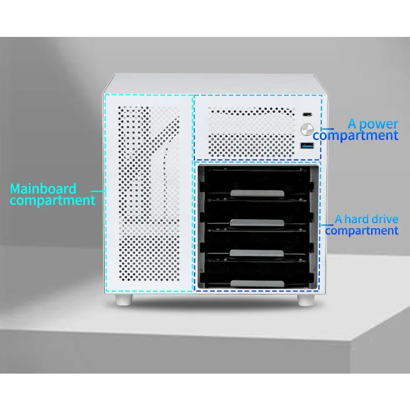 우르사 미너 NAS 케이스 4베이 백플레인 ITX 메인보드 지원 SFX/SFX-L 전원 공급 장치 플라잉 불 블랙 UNRAID 호환