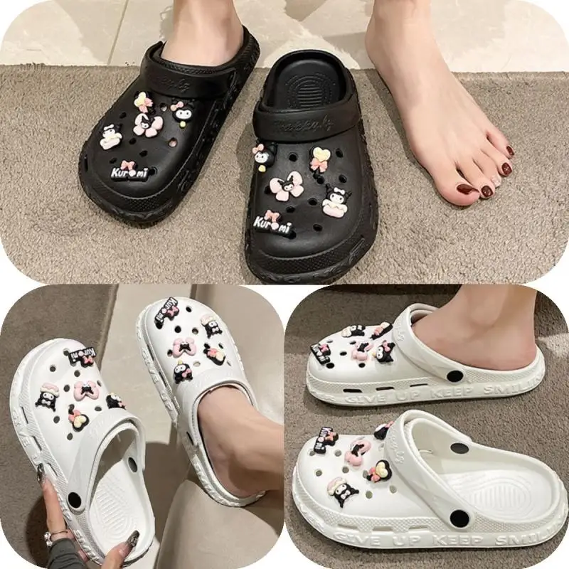 

Новинка летняя трехмерная кукла Sanrio Y2K Kuromi, милые Мультяшные мягкие удобные нескользящие сандалии для девочек, пляжная обувь