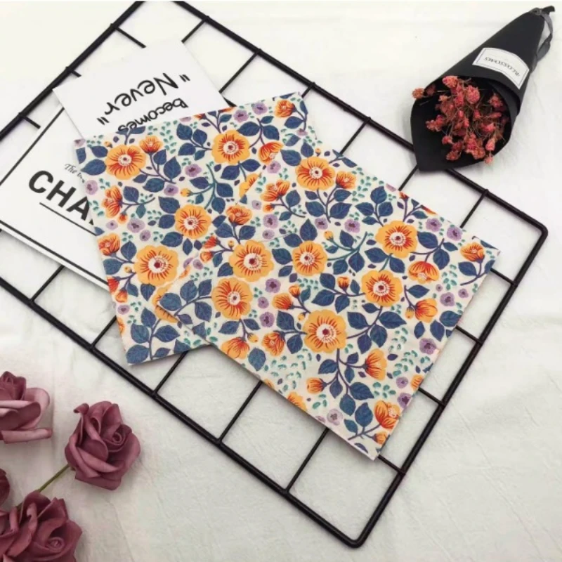 Colorful Printed Napkins Orange Flower 2-Ply Facial Tissue Paper Wedding Wine Glass Decoration Table Setting Paper 20pcs/pa 33cm