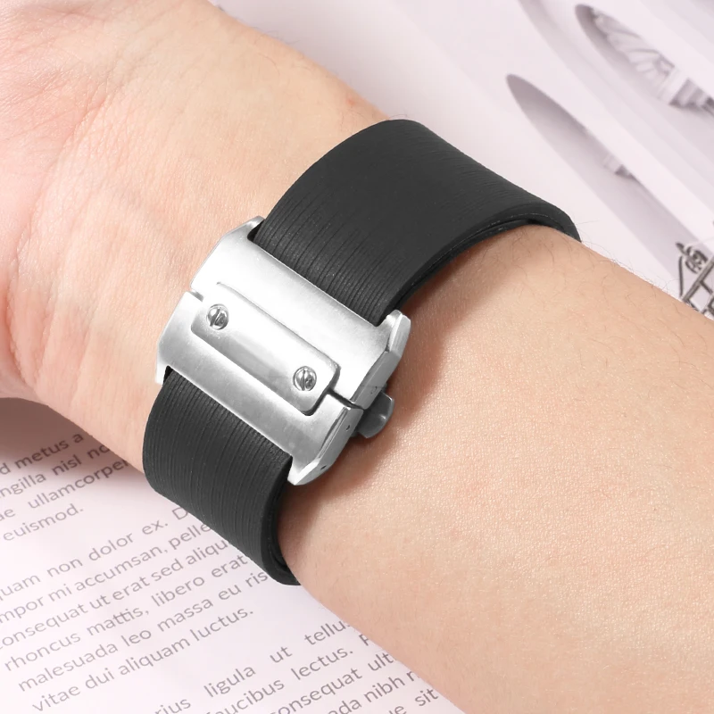 Rubber Watch Strap Substitute Sandos Santos 100 Santos Series Fat Straight interfcae Silicone Watch Strap 20/23/25mm
