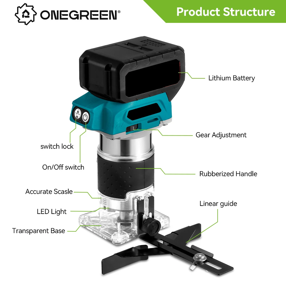 5 Speeds Brushless Electric Hand Trimmer 1600W Cordless Wood Router Woodworking Engraving Slotting for 21V 18V Battery