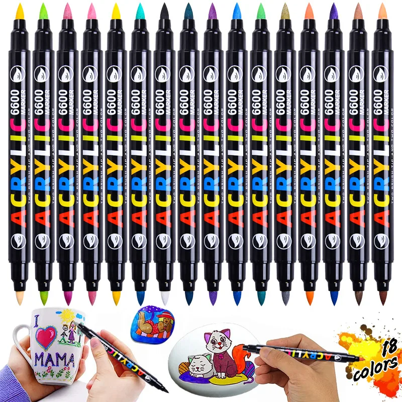 84 Color Double Tip Bicolor Acrylic Marker Set Student Painting Graffiti Pen Water-Based Brush Tip Stone Wood Cardboard Glass