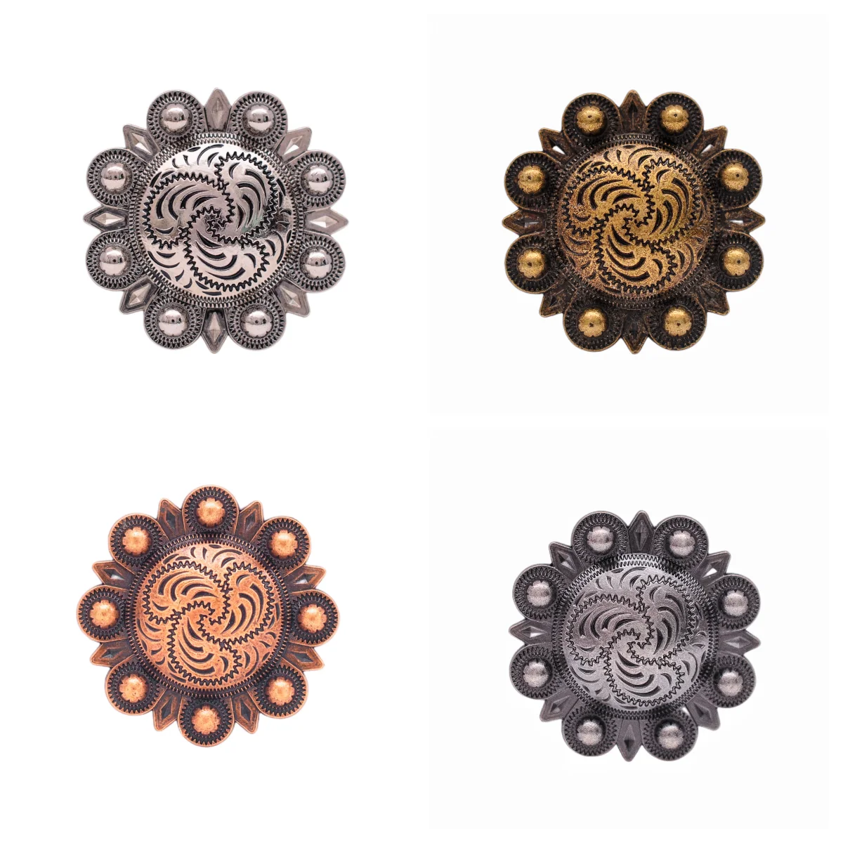 6 Pz 43Mm Occidentale Antico Rame Fiore Bacca Sella Tack Briglia Headstall Leathercraft Cowboy Chaps Concho Decor Screwback