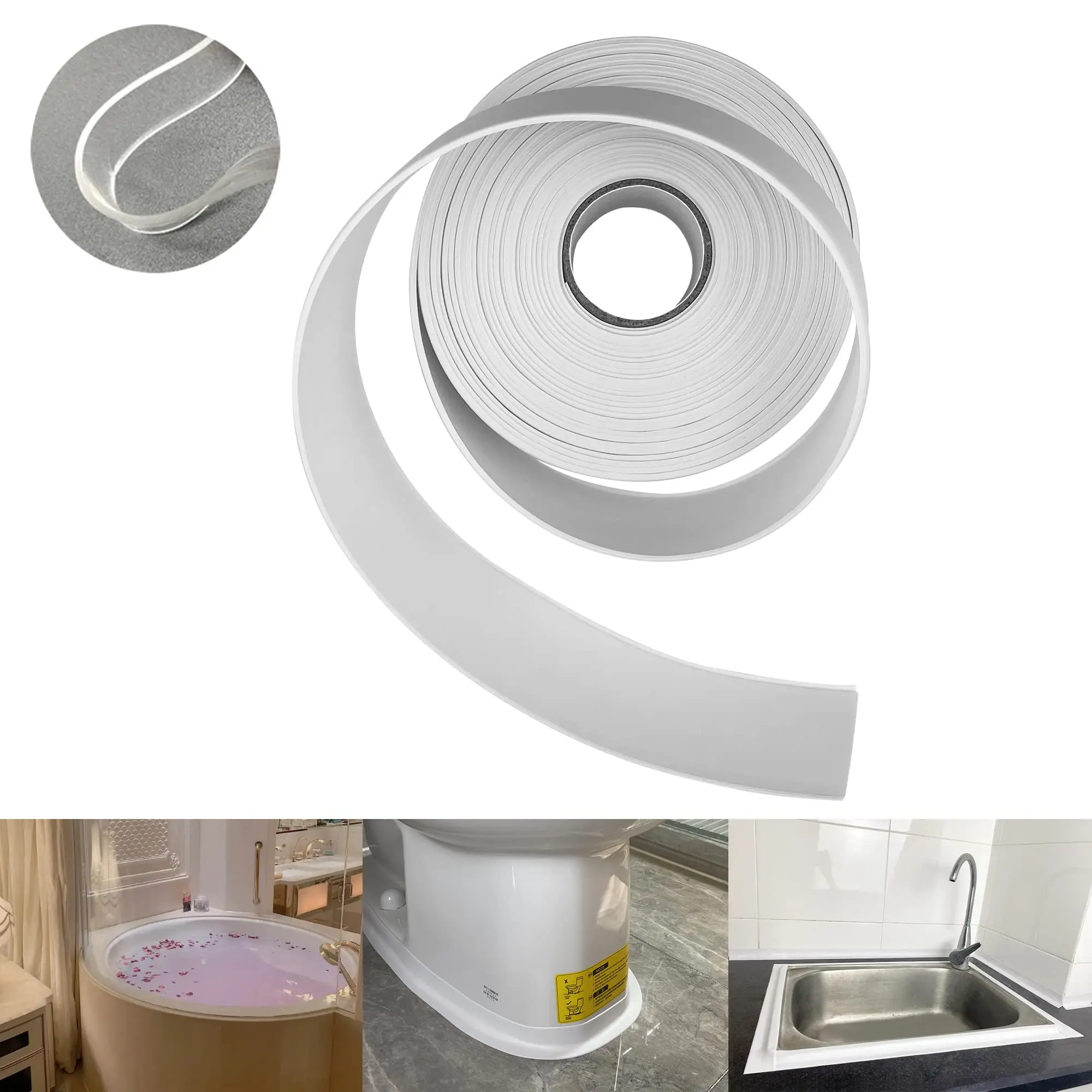 3,2 m wasserdichtes Dichtungsband für Badezimmer, Küche, Zuhause, Haus, PVC, wasserdichter Dichtungsstreifen, selbstklebender Wandaufkleber, WC, Waschbecken – Detail 4