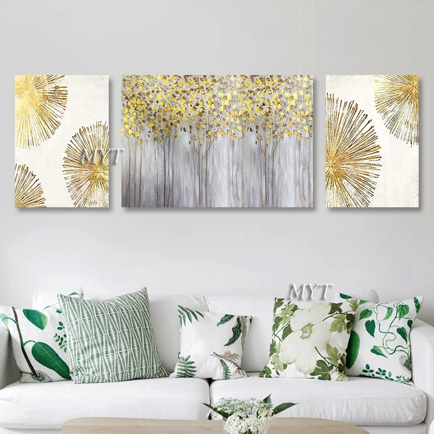 

Fine Art Gold Foil Leaf Tree Wall Picture 3PCS Abstract Acrylic Artwork For Bedroom Decor Unframed Oil Paintings On Canvas