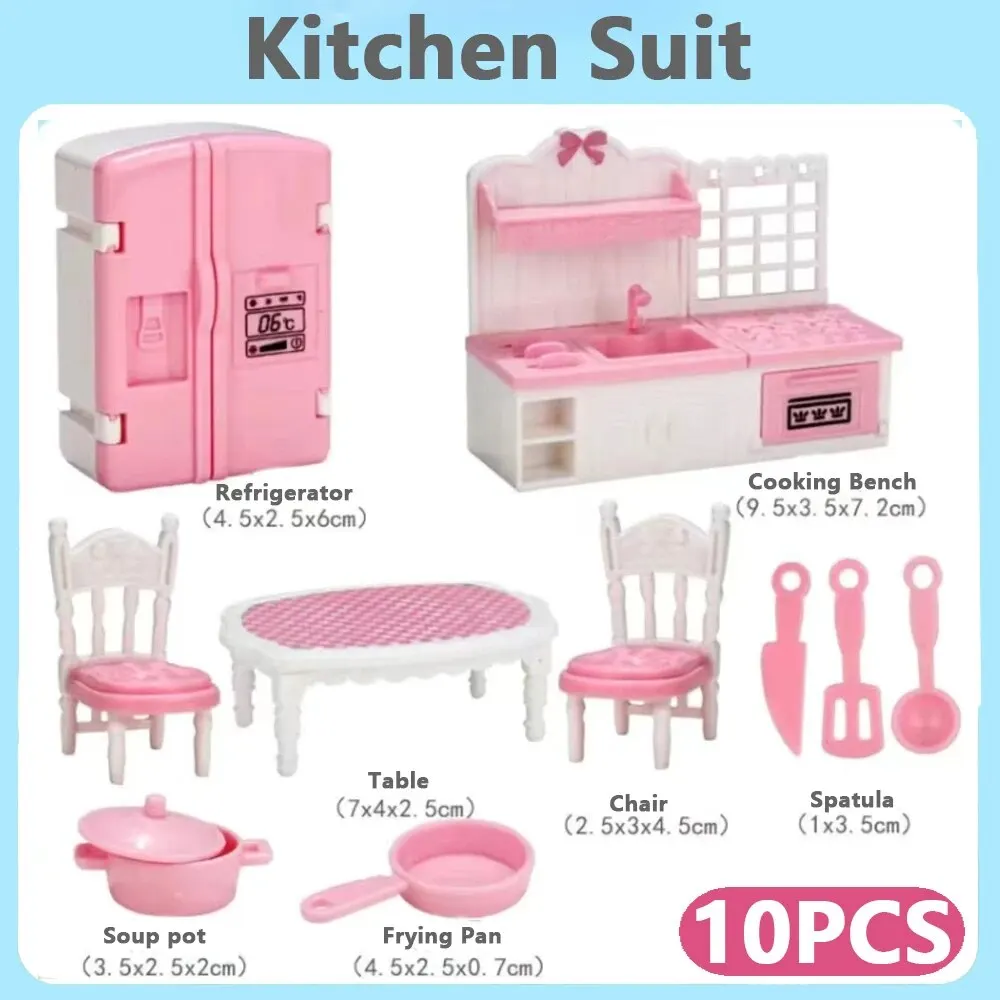 Charming Pink Miniature Dollhouse Kitchen Set - 10-Piece Kids Toy Collection